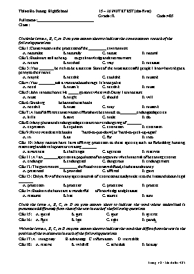 Đề kiểm tra 15 phút số 1 môn Tiếng Anh Lớp 12 - Mã đề 132 - Trường THPT Thiên Hồ Dương